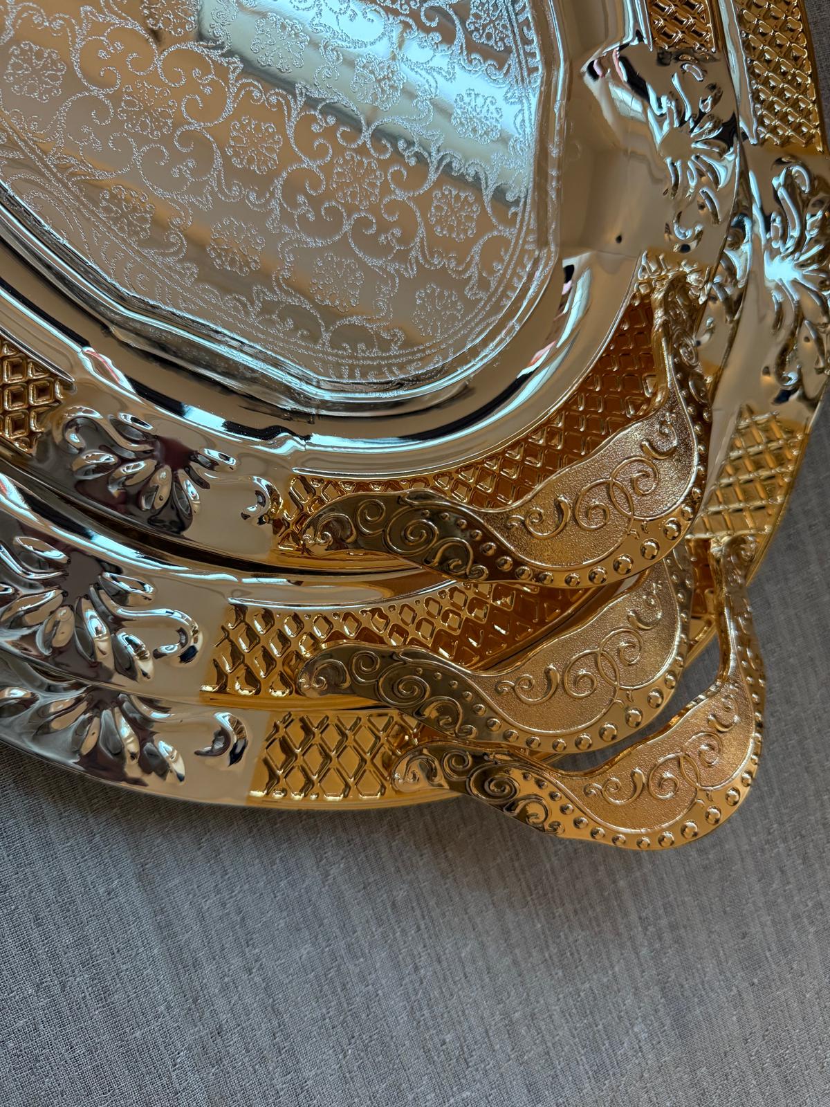 3er-Set gold/silberne gravierte Tabletts